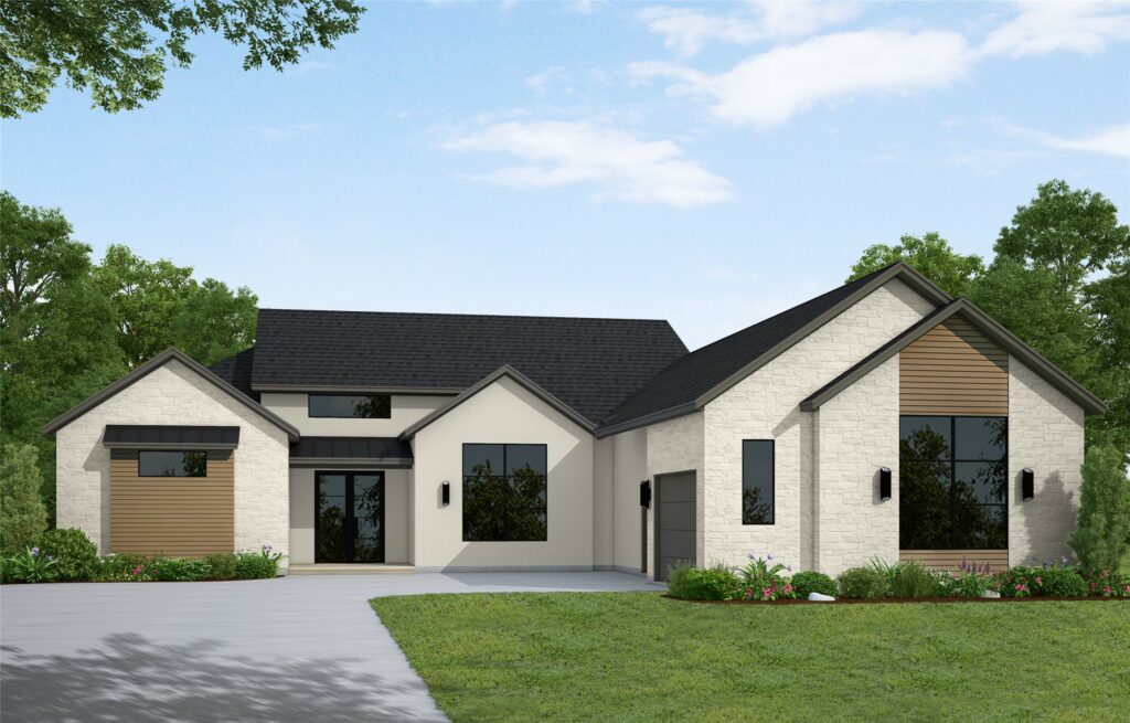| the mckellar group Exterior View of the Front of a Rendered New Construction Home with a Modern Look