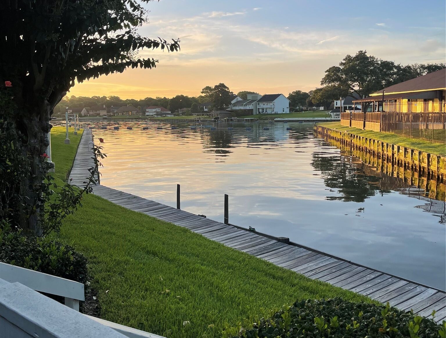 View of the Sunset over Lake Conroe from the Docks of a Waterfront Property